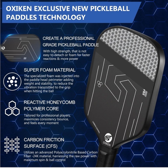 Oxiken 10mm Pickleball Paddle USAPA Approved Carbon Fiber 5.5” Handle - Picture 4 of 12
